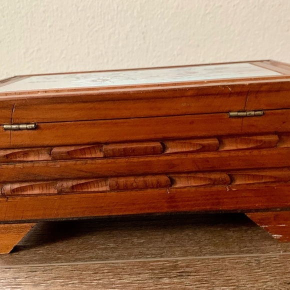 Vintage Wooden Jewelry Box With Ceramic Tile 4.5/6/10” - Picture 12 of 16